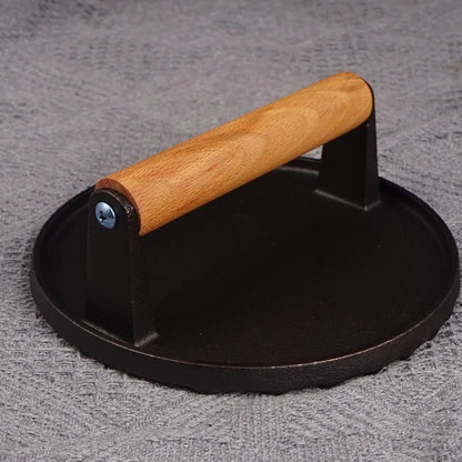 Plancha para filetes DecorBites™ de hierro fundido con mango de madera - Utensilio de cocina para barbacoa