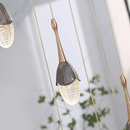 Lámpara de techo LED dorada DecorBites™ para escalera: Elegante lámpara colgante de lujo para sala de estar