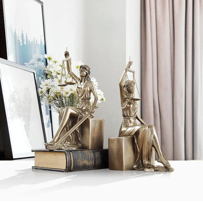 DecorBites™ Justice Goddess Statue Bookends: Creative Home Decor for Study Room