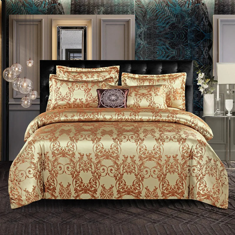 DecorBites™ Jacquard Satin Summer Bedding Set - Elegant & Skin Friendly Duvet Cover - Single/Double Size