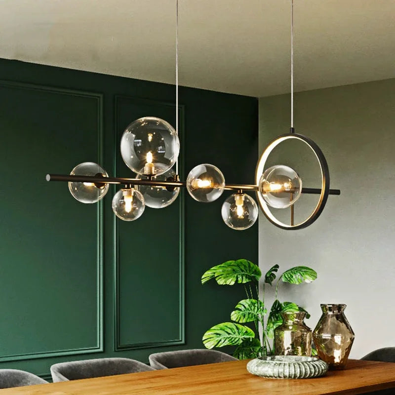 DecorBites™ Glass Bubble LED Ceiling Chandelier for Home, Modern Ring Hanging Light Fixtures