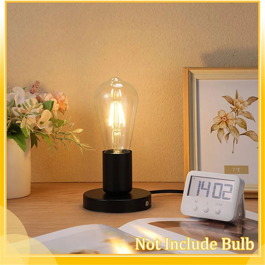 DecorBites™ Black Metal Lamp Base with Switch & Plug for E26 E27 Bulbs