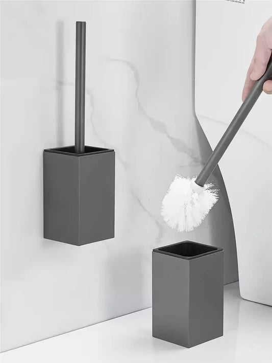 DecorBites™ Aluminum Gray/White Toilet Brush Holder Set