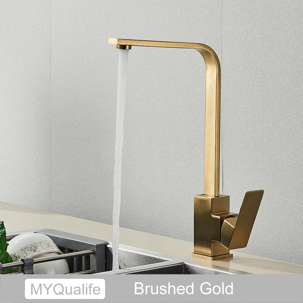 DecorBites™ Kitchen Faucet: Chrome/Gold 360° Rotation Mixer Tap, Deck Mounted Utility Sink