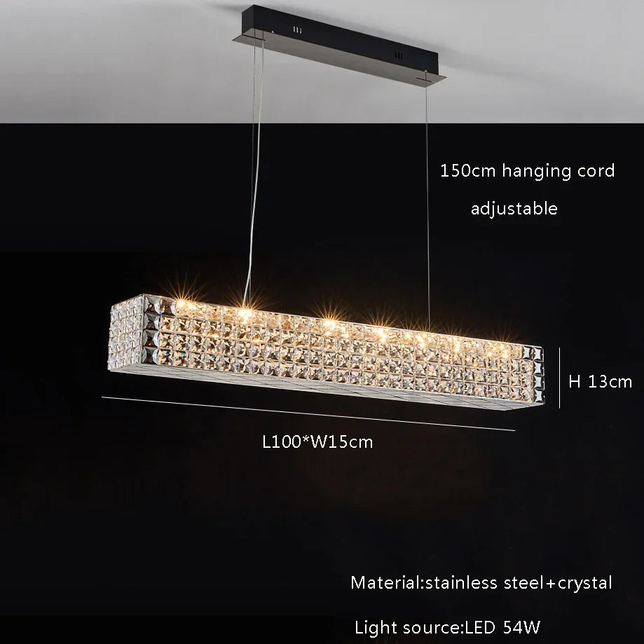 DecorBites™ Crystal Chandelier: LED Ceiling Dining Room Lighting for Long Table Decor