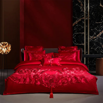 Decobites Peony Embroidery Luxury Chinese Style Bedding Set