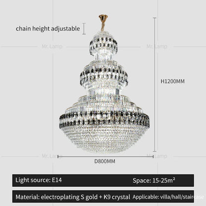 DecorBites™ Crystal Chandelier Luxury Duplex Building Hollow Luxury Lamp