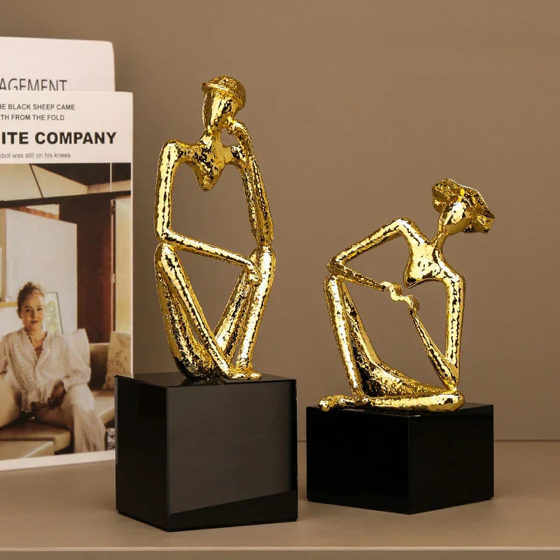 DecorBites™ Golden Hat Thinker Figure Sculpture for Home Decor