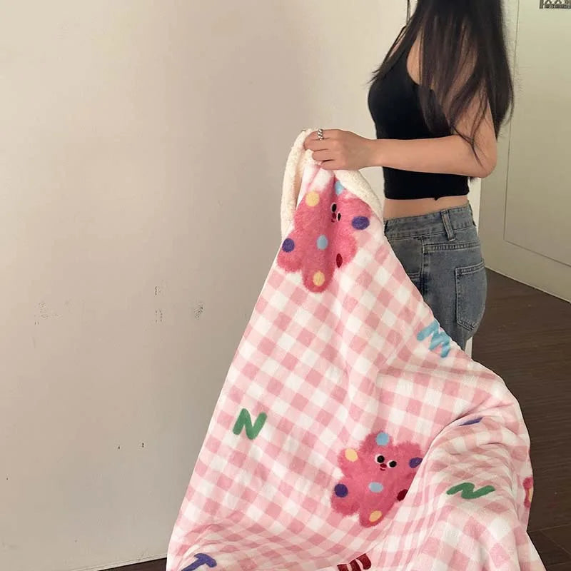 DecorBites™ Cartoon Lamb Wool Blanket - Thick, Printed Coral Fleece Sofa Cover