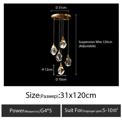 DecorBites™ Diamond Crystal Chandelier Staircase LED Golden Chandeliers Lighting for Luxurious Home Décor