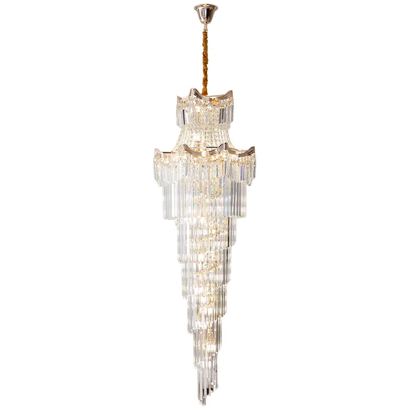 DecorBites™ Crystal Duplex Chandelier: Luxury Living & Stair Lamp for Loft Apartment & Villa