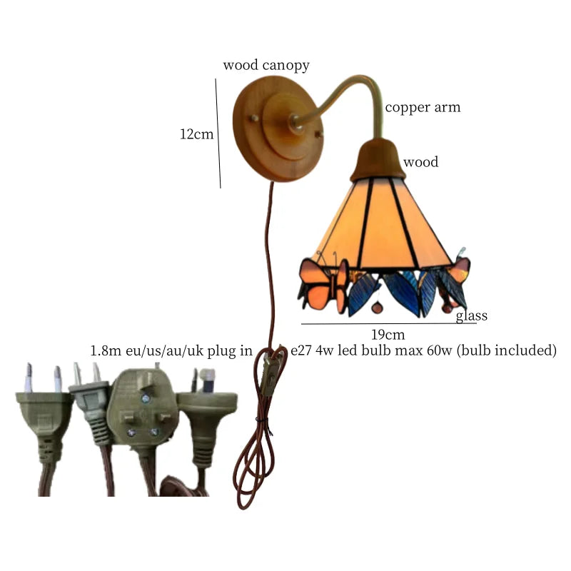 DecorBites™ Butterfly Glass LED Wall Light with Copper Arm for Home Decor.