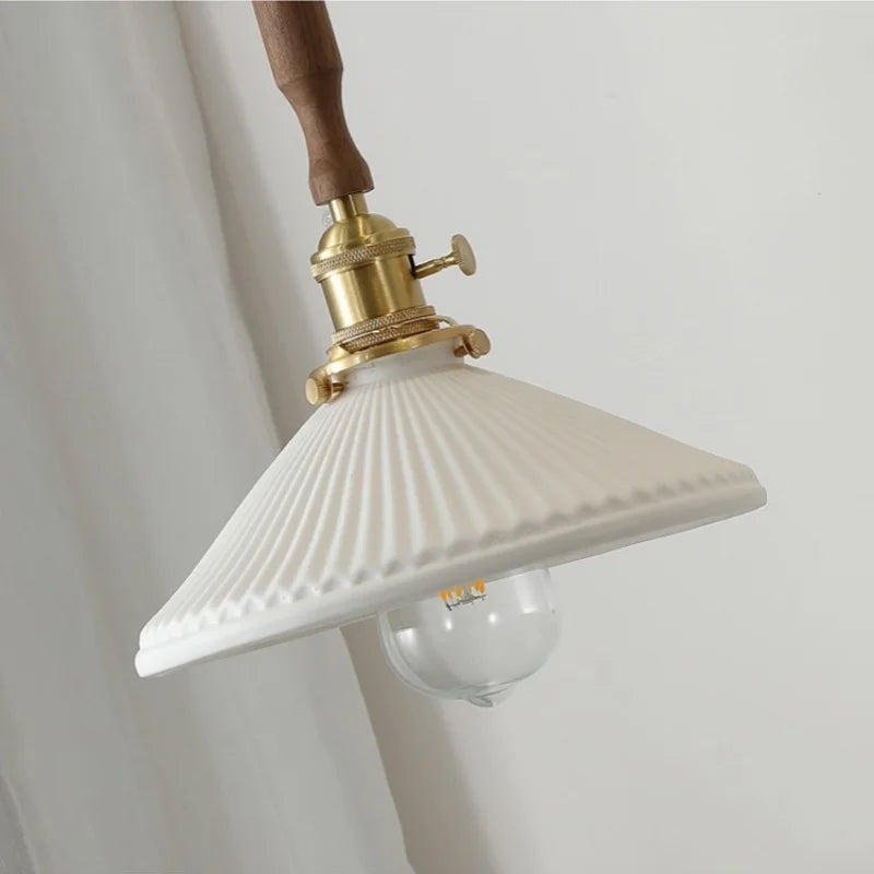 DecorBites™ Ceramic Walnut Wood Pendant Light Fixture - Adjustable LED Lamparas for Study Aisle