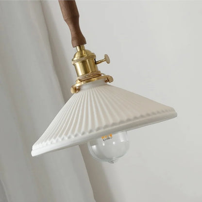 DecorBites™ Ceramic Walnut Wood Pendant Light Fixture - Adjustable LED Lamparas for Study Aisle