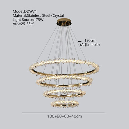 DecorBites™ Crystal Gold/Black Ring LED Chandelier: Minimalist Luxury Hanging Ceiling Light Fixtures