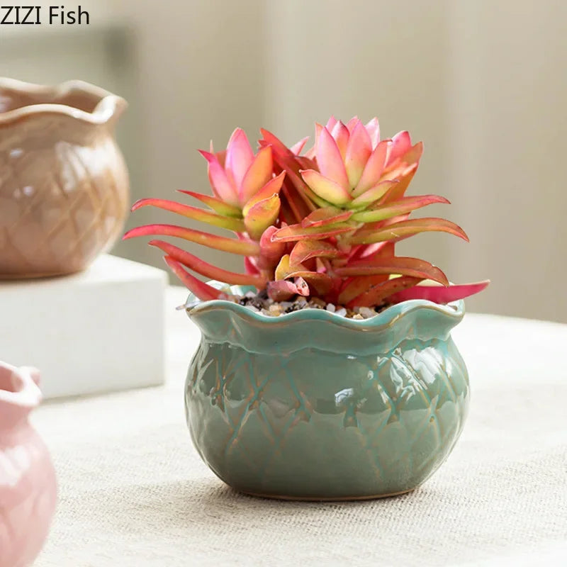 DecorBites™ Lotus Flower Ceramic Vase: Small Plant Pots for Table Decoration and Room Aesthetic