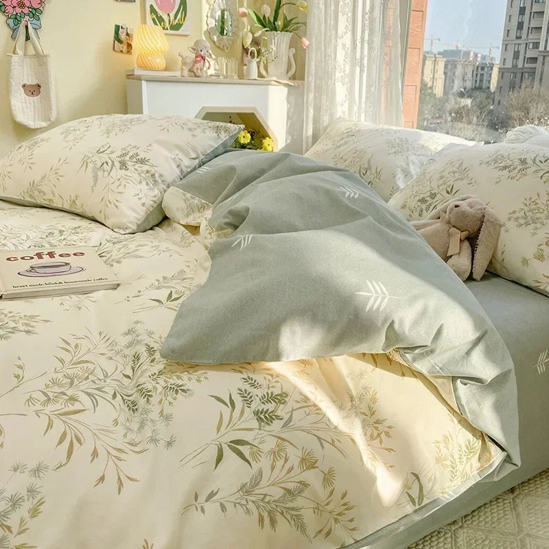 Juego de cama DecorBites™ de algodón con estampado floral a doble cara - Juego de funda nórdica suave tamaño Queen