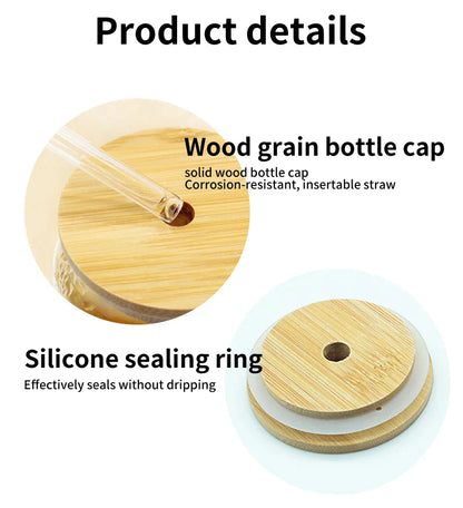 DecorBites™ Bamboo Lid for Glass Cup with Straw Hole - Durable Drinkware Accessory