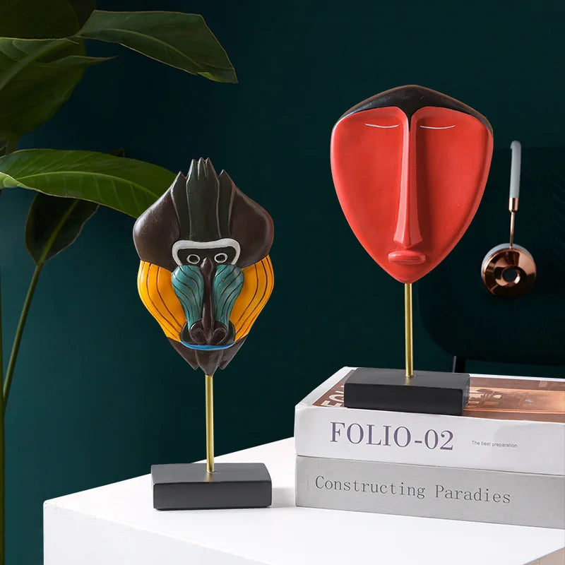 ديكوربايتس™ - منحوتة وجه قرد أفريقي تجريدية لديكور المنزل الحديث