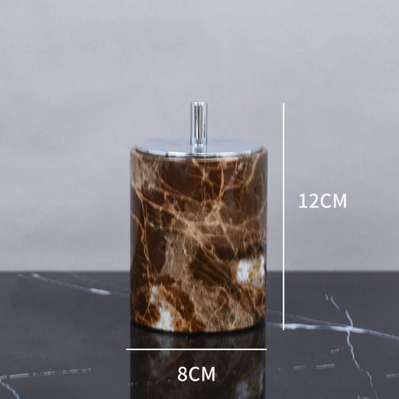 DecorBites™ Emperador Dark Marble Bathroom Set: Toothbrush Holder, Soap Dish, Soap Dispenser