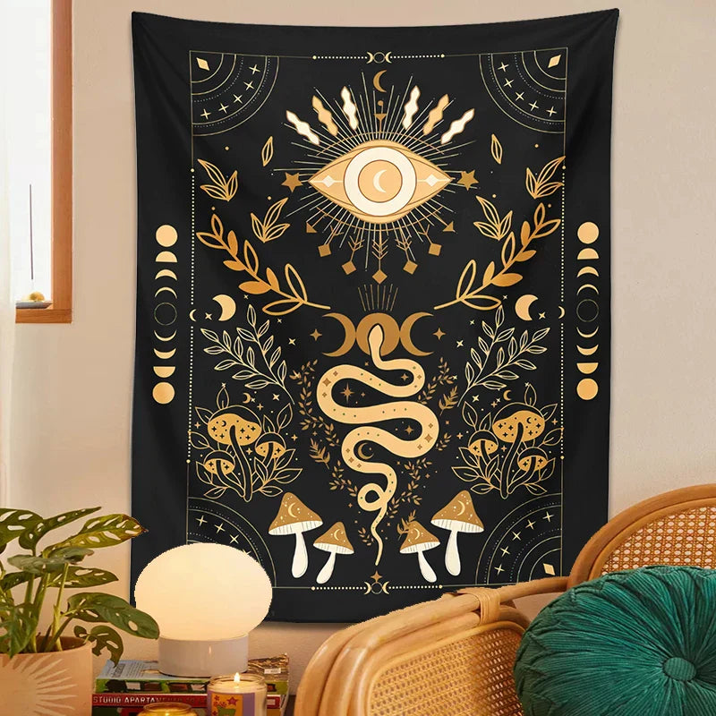 Decobites Mystical Moon Phase Moth Eye Tapestry - Witchcraft Aesthetic Home Decor