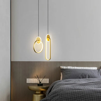 ثريا DecorBites™‎ دائرية من الذهب الأسود مع مصباح معلق بجانب السرير، كابل طويل 12 وات