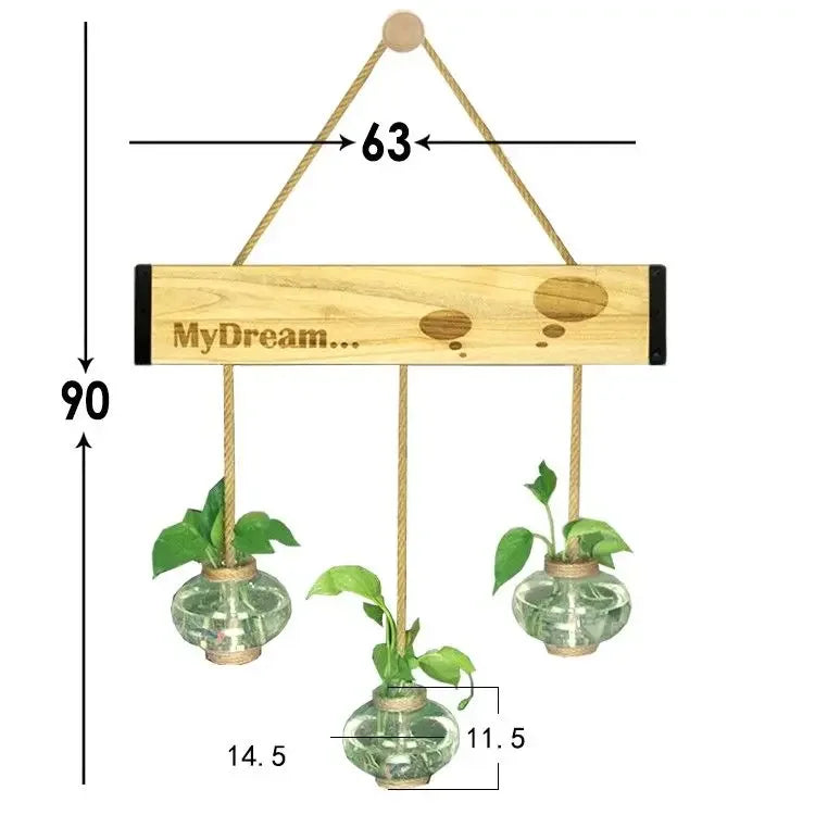 DecorBites™ Glass Planter Vase with Wooden Stand for Wall Hanging Display