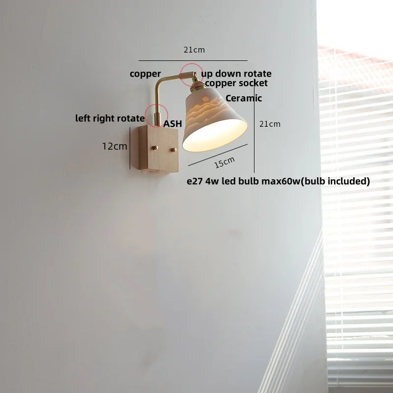 Decorbites™ Luz de pared de madera de nogal cerámica Globe con interruptor de cadena de tiro y diseño giratorio