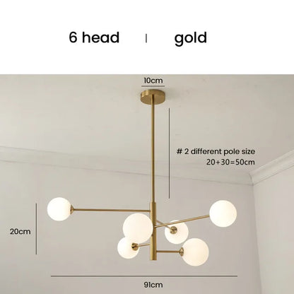 DecorBites™ Elegant Black Gold Glass Ball LED Ceiling Chandelier for Home | Modern Pendant Lamp Lighting for Living Dining Bedroom