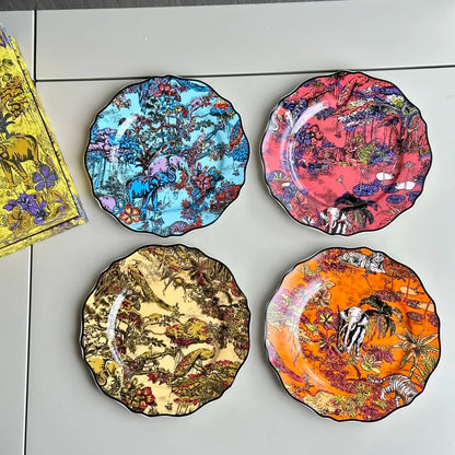 DecorBites™ Jungle Flower Bone China Dining Plates Set - Kitchen Tableware Dinnerware