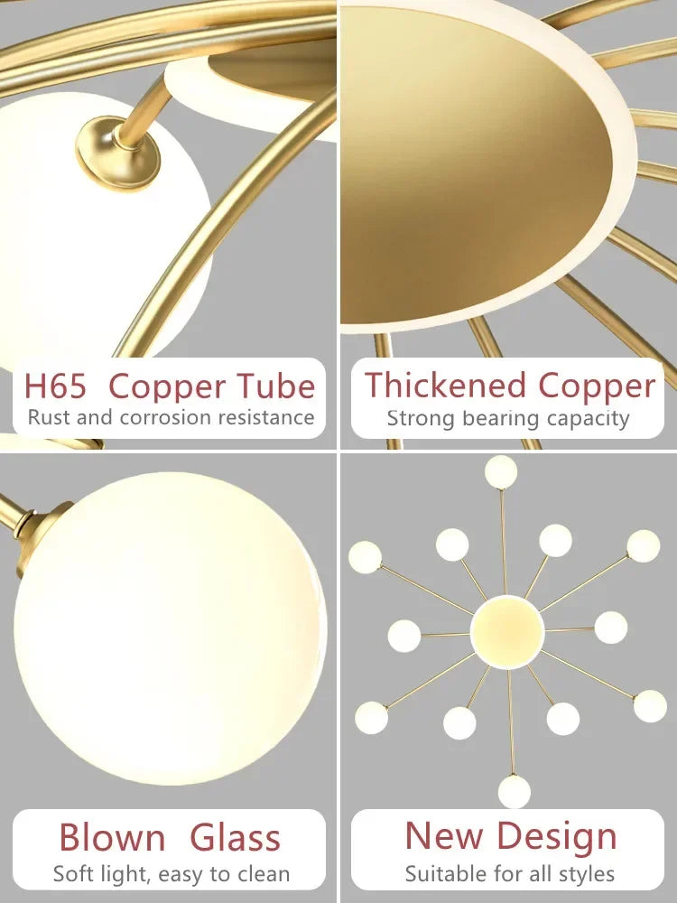 مصباح سقف زجاجي على شكل كرة من DecorBites™ باللون الذهبي لغرفة المعيشة وغرفة الطعام وغرفة النوم من DecorBites™