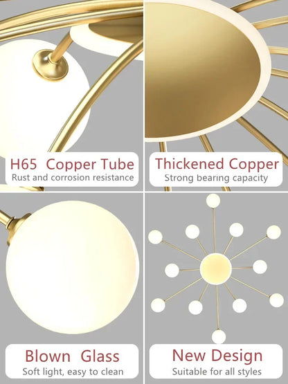 مصباح سقف زجاجي على شكل كرة من DecorBites™ باللون الذهبي لغرفة المعيشة وغرفة الطعام وغرفة النوم من DecorBites™