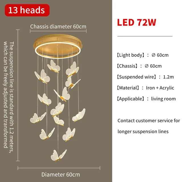 DecorBites™ Butterfly Chandelier: Nordic Staircase Pendant Lamp for Living Room Ceiling Light
