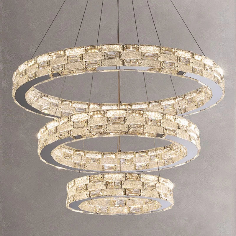 Gold Crystal Ring Chandelier 3-Tier D100cm