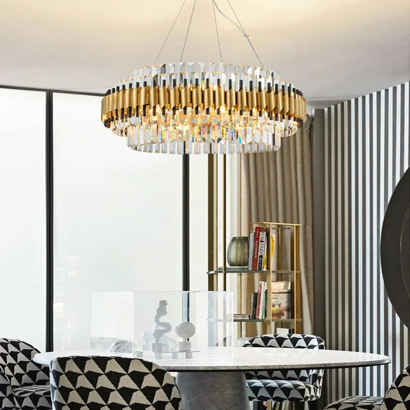 Gold LED Crystal Pendant Dia100cm Living Room