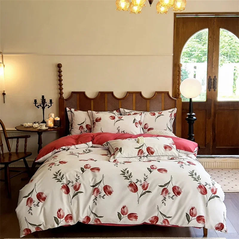 DecorBites™ Egyptian Cotton Bedding Sets - Queen King Ru Size, Print Sheet Pillowcase Duvet Cover Set