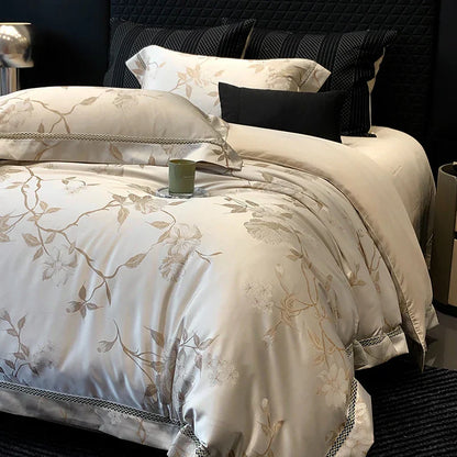 Decobites Silky Satin Jacquard 1000TC Egyptian Cotton Luxury Bedding Set