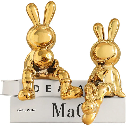 DecorBites™ Electroplated Rabbit Sculpture Set, Home Office Decor, Living Room Animal Statue