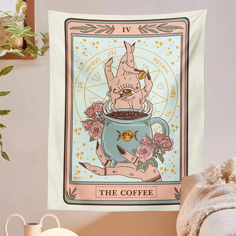 Decobites Coffee Tarot Tapestry Wall Hanging Moon Phase Room Decor