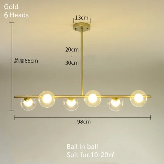 Lámpara colgante LED de bola de vidrio dorado Decorbites™ para iluminación de cocina y comedor