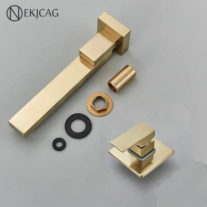 DecorBites™ Brushed Gold Wall Mounted Basin Faucet with Rotating Mixer