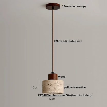 DecorBites™ Japanese Style LED Pendant Lights Wood Canopy Cement Lampshade
