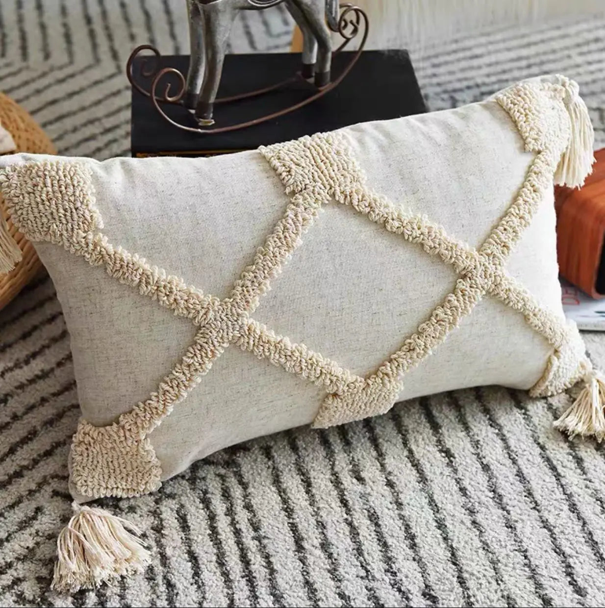 DecorBites™ Handmade Geometric Tufted Pillowcase Set - Modern, Minimalist, Indian-Inspired Cushion Covers