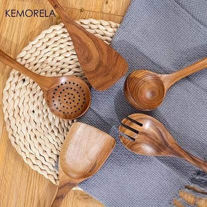 DecorBites™ 5-Piece Natural Wooden Tableware Set | Kitchen Cookware Utensils