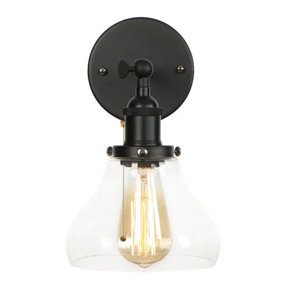 DecorBites™ Black Iron LED Wall Lights Industrial Pull Chain Switch Bedroom Dining Room Loft