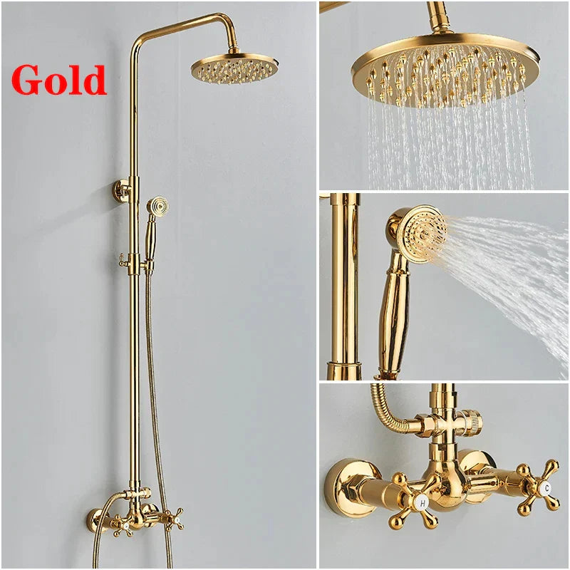 مجموعة صنبور دش مطري مربعة مقاس 8 بوصات من DecorBites™ مع دش يدوي - مثبت على الحائط بمقبض واحد