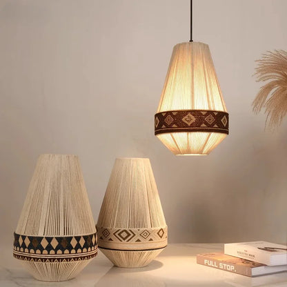 DecorBites™ Bohemian Fringe Pendant Lamp: Retro Tassels Hanging Light in Hand-Woven Hemp Rope Fabric
