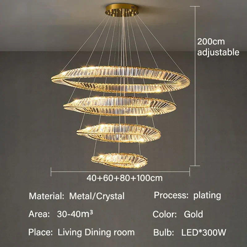 DecorBites™ Gold LED Crystal Pendant Chandelier for Luxury Living Dining Room LightingDécor