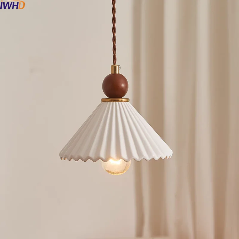 DecorBites™ Ceramic Wood LED Pendant Lamp for Home Decor, Hanging Light Fixture