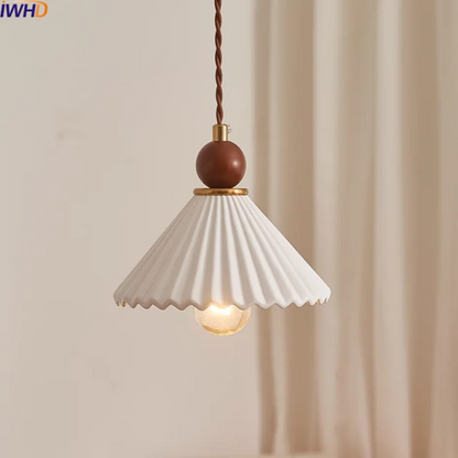 DecorBites™ Ceramic Wood LED Pendant Lamp for Home Decor, Hanging Light Fixture